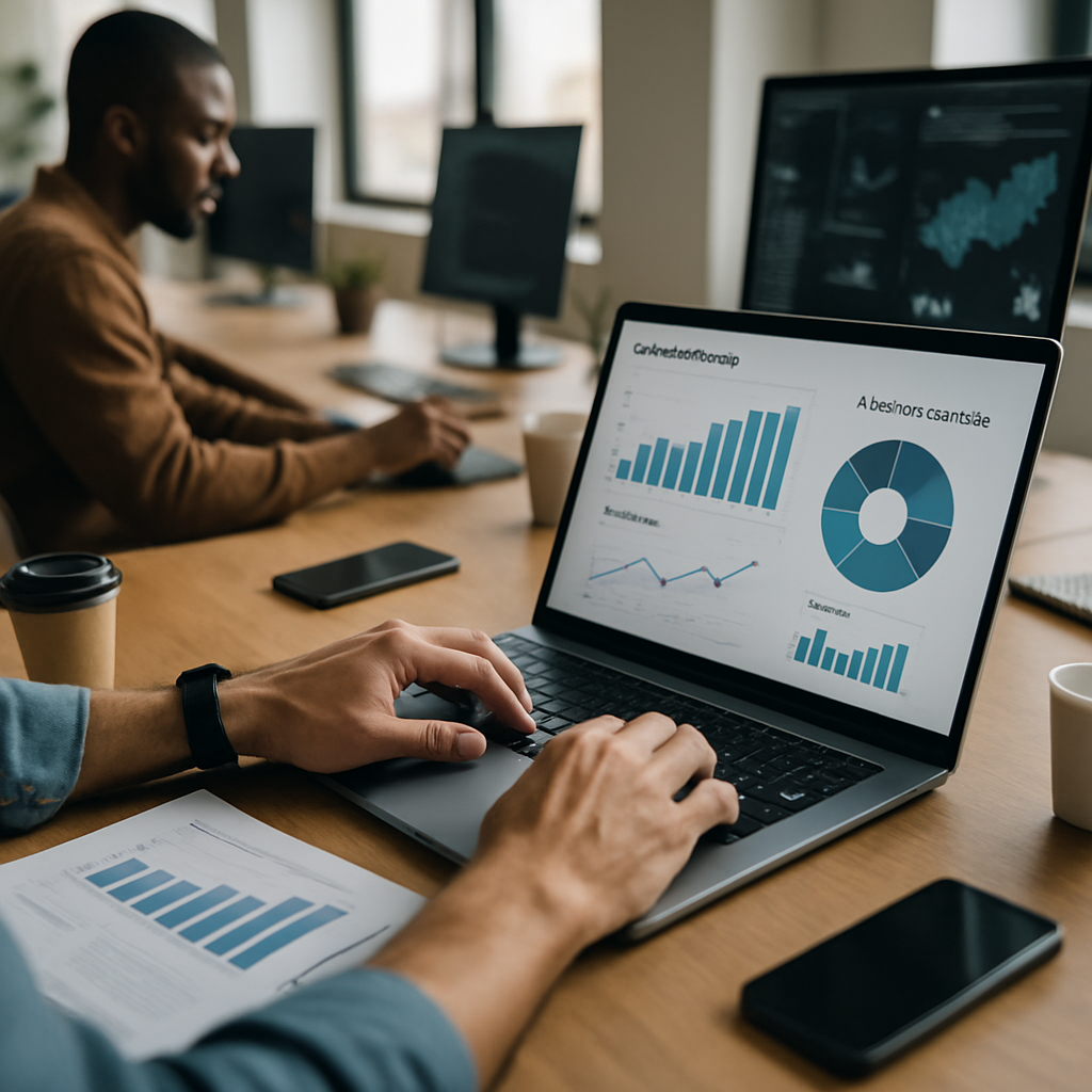 Auto dealership manager reviewing AI predictive analytics dashboard on a tablet