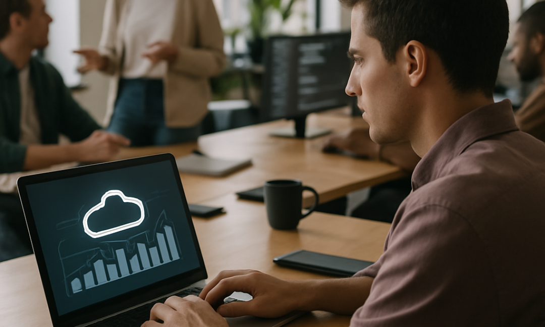 SaaS founder reviewing cloud cost optimization dashboard on laptop
