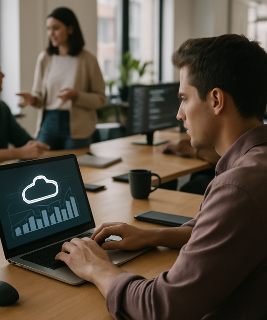 SaaS founder reviewing cloud cost optimization dashboard on laptop