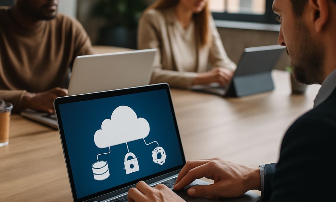 Attorney reviewing a multi-cloud strategy dashboard across AWS, Azure, and Google Cloud