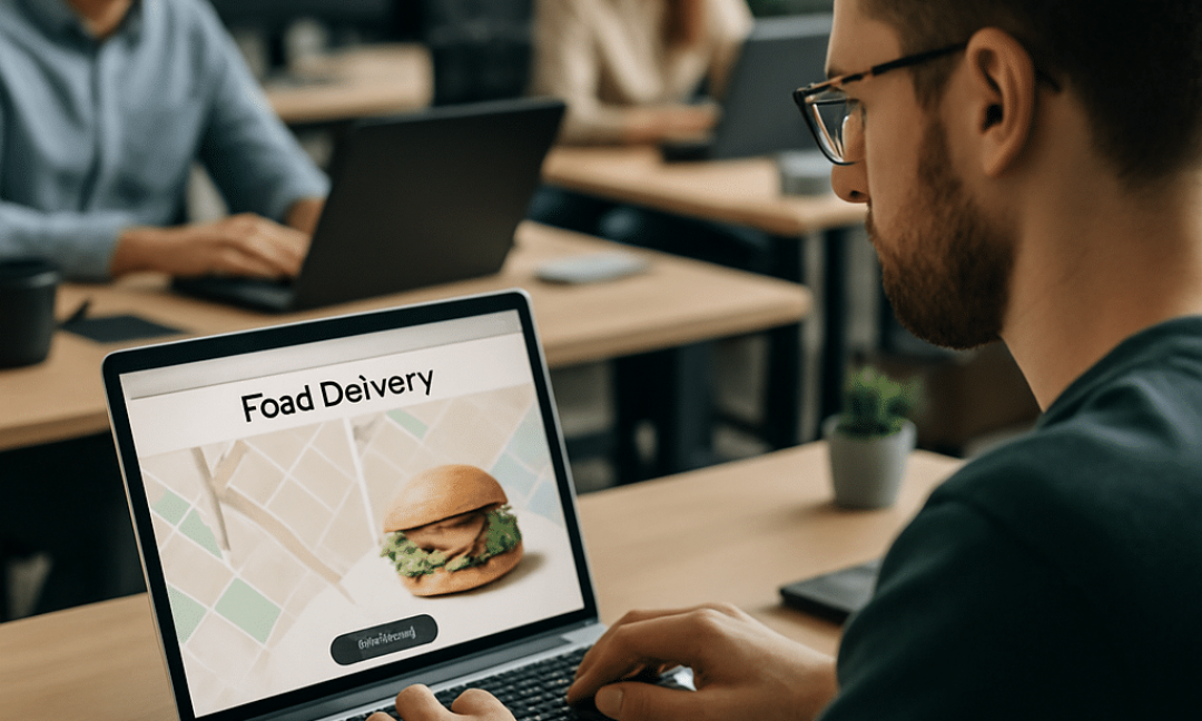 Developer architecting a serverless food delivery app on a cloud dashboard