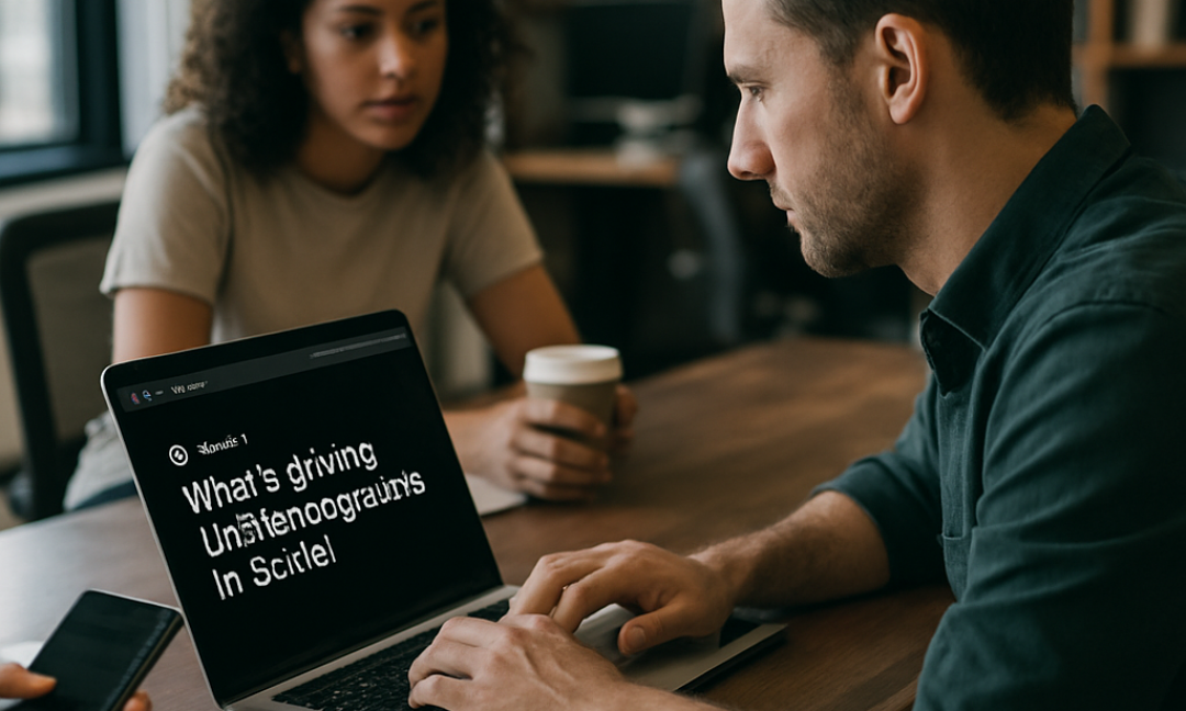 Barista using phone to plan Threads marketing tactics for a busy coffee shop