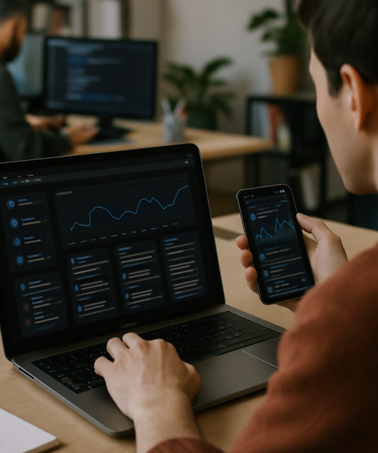 Mobile app screens showing dark mode UX design patterns for better engagement