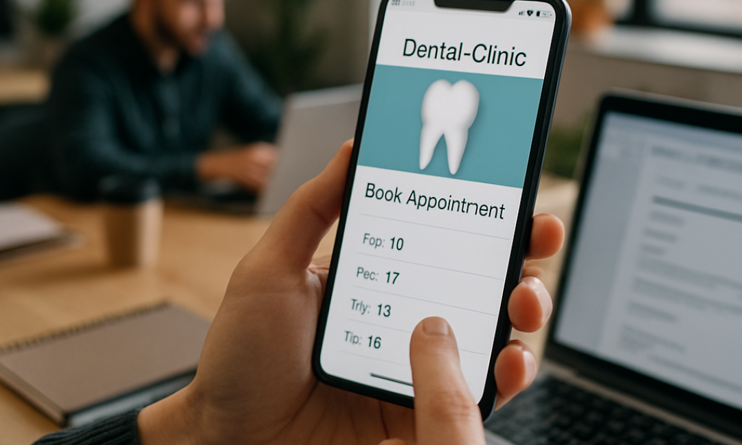 Patient using a dental clinic app on smartphone to book an appointment
