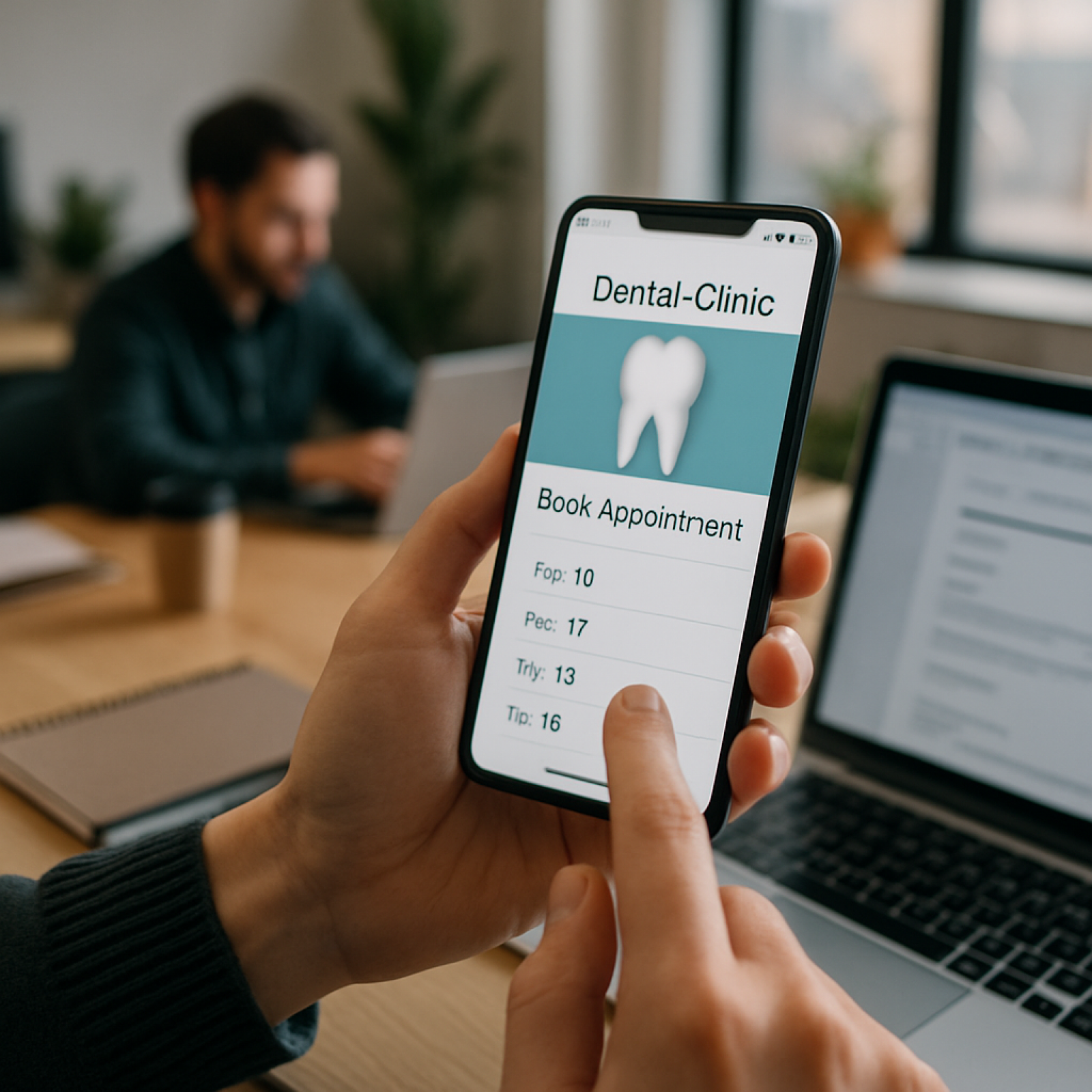 Patient using a dental clinic app on smartphone to book an appointment