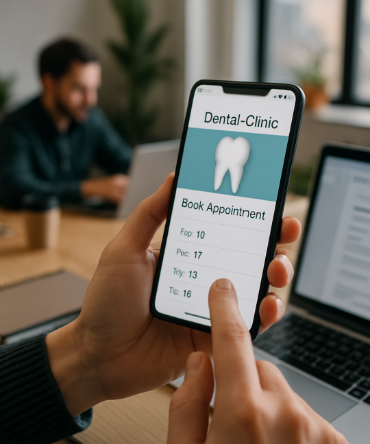 Patient using a dental clinic app on smartphone to book an appointment