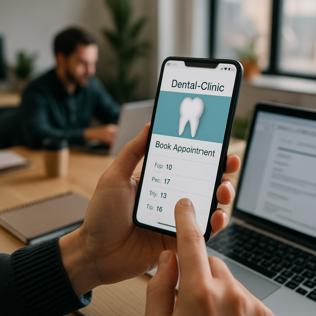 Patient using a dental clinic app on smartphone to book an appointment