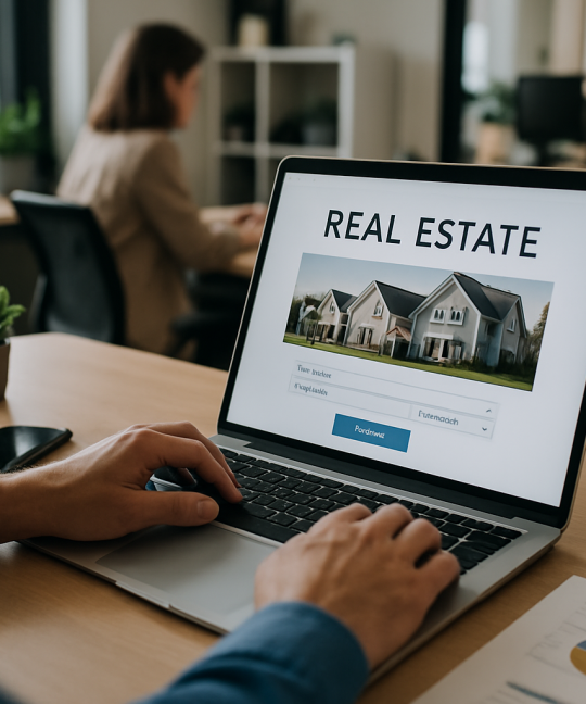 Agent reviewing buyer leads on a modern real estate web portal dashboard