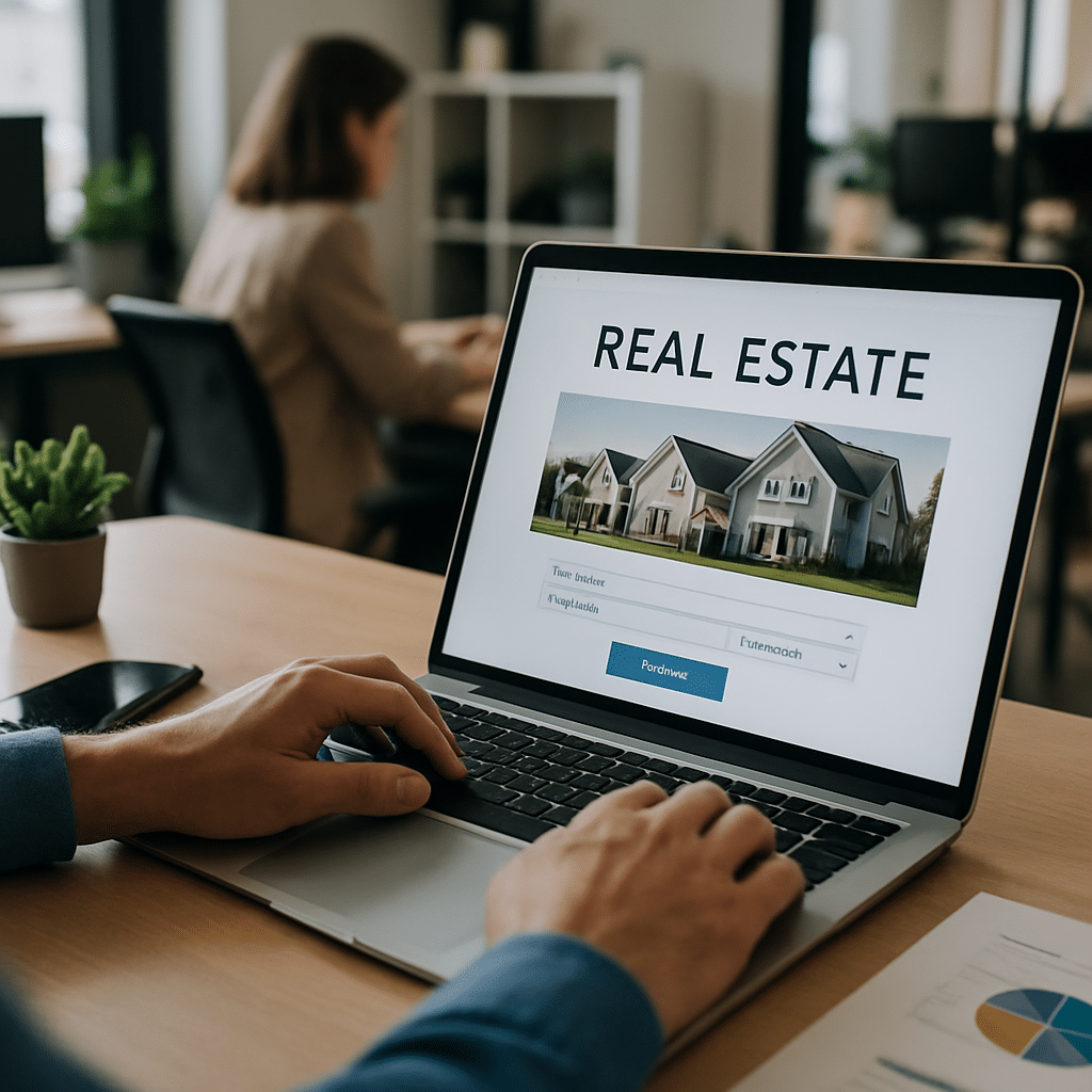 Agent reviewing buyer leads on a modern real estate web portal dashboard