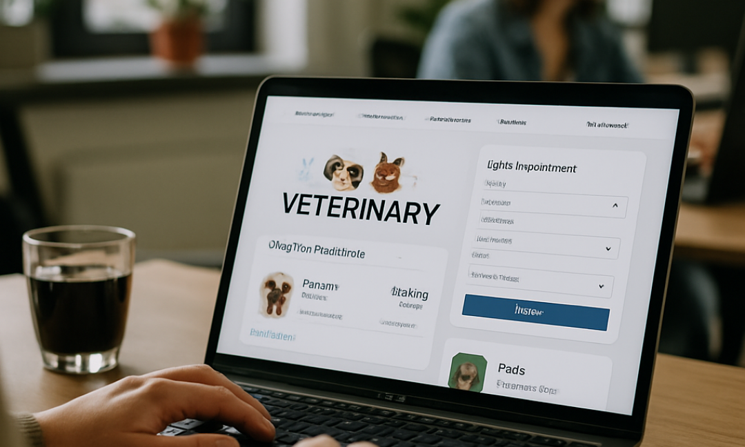 Pet owner using a veterinary web portal to book a vet appointment online