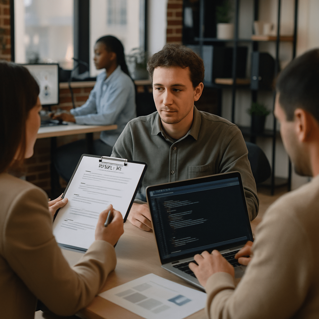 Founder interviewing candidate illustrating startup hiring wins in 2026