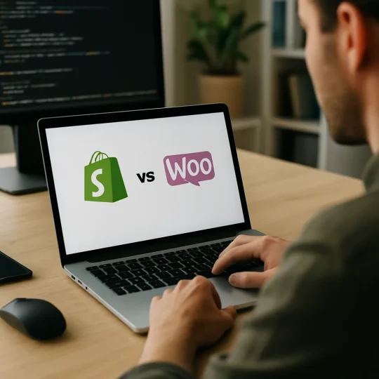 Side by side comparison chart showing Shopify vs WooCommerce differences for online store owners