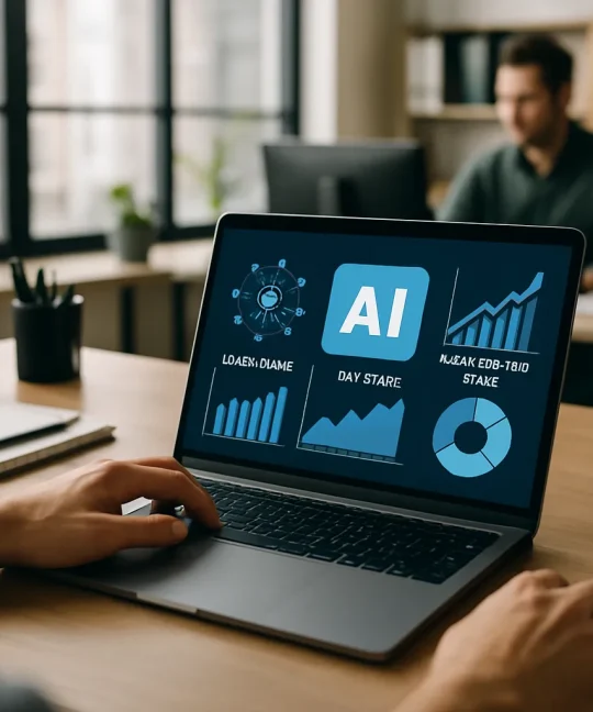 Auto dealer sales team reviewing AI lead scoring dashboard on a showroom screen