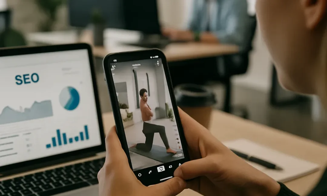 Yoga instructor filming a yoga studio reels video for Instagram signups