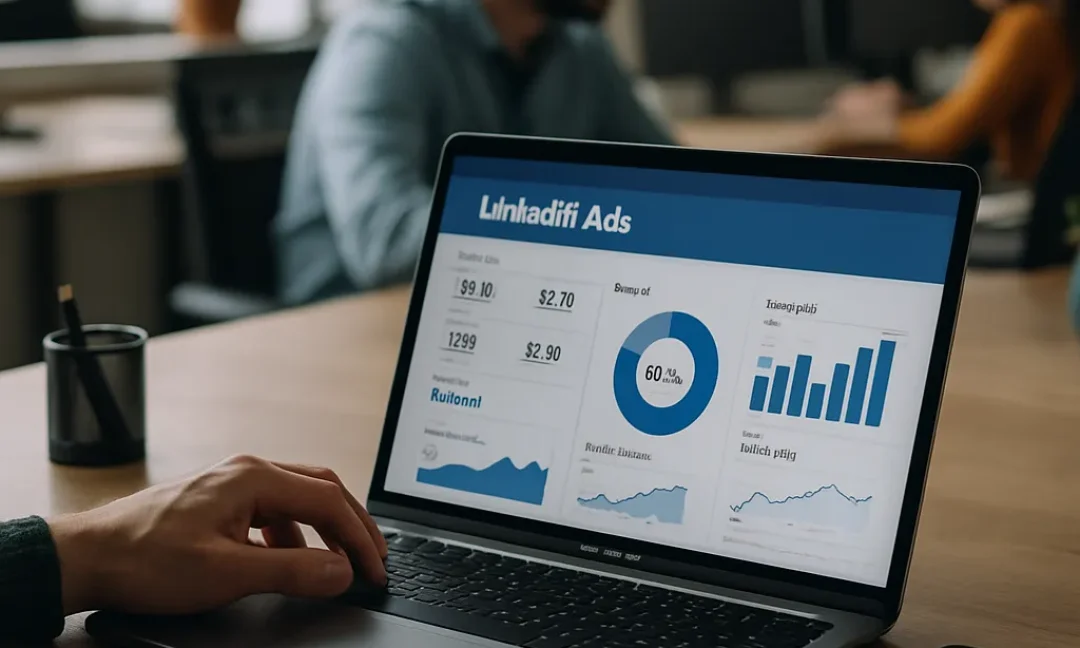 Marketer reviewing LinkedIn ads tactics dashboard for B2B lead generation in 2026