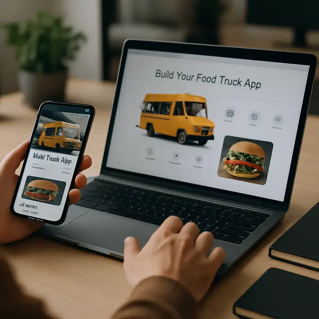 Mobile phone showing a food truck app with live location and menu