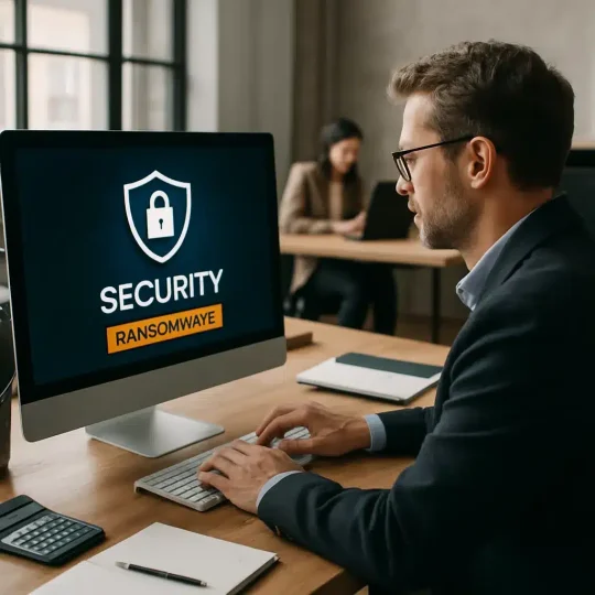 Accounting firm team working to stop ransomware attacks on client financial data